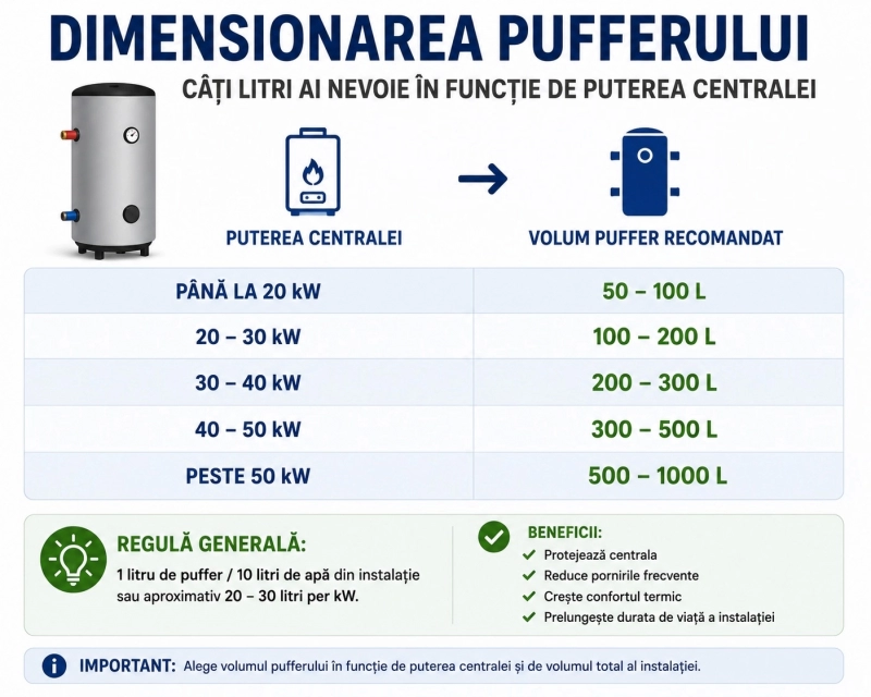 Dimensionarea pufferului: Câți litri ai nevoie în funcție de puterea centralei