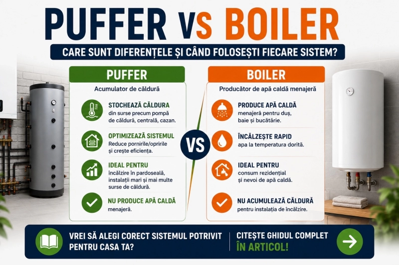 Puffer vs boiler: Care sunt diferențele și când folosești fiecare sistem